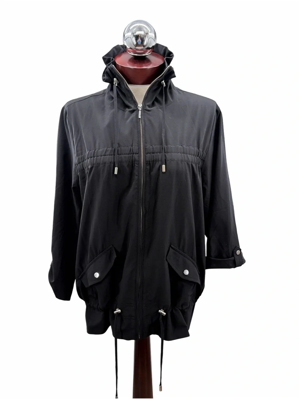 Chico’s Zenergy Black Zip-Front Drawstring Jacket Size 1 (small)